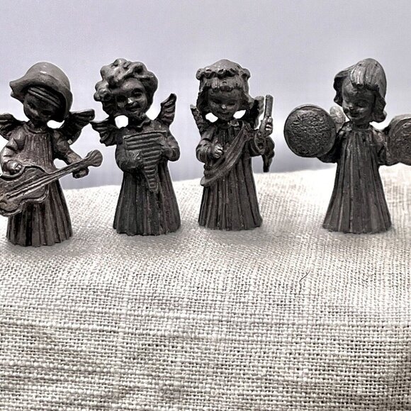 Lillian Vernon Other - 4 Vernon Pewter Angels Figures Girls Band Instruments/Christmas Music Figurines